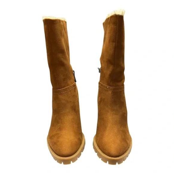 Women’s Size 7 New in Box Stacey Shearling Fold Over Stacked Heel Brown Boot - Picture 6 of 10